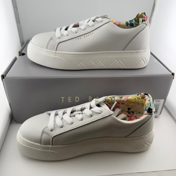 Ted Baker Shoes - Ted Baker White Leather Platform Sneakers Women 6.5 Floral 1967204 Excellent